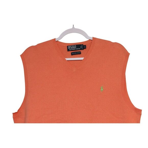Polo Ralph Lauren Mens Sweater Vest Size Large Orange Pima Cotton Classic Preppy - Picture 2 of 11